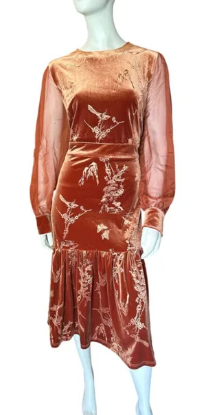 Fehaute Velvet Crew Neck Mermaid Midi Dress 12 Brown/Rust NWT IN PACKAGE thumbnail 1