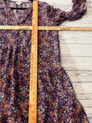 Time and Tru Floral Tiered Dress Women’s L 12-14 Long Sleeve Navy Boho thumbnail 7