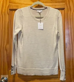 Charter Club cream button sleeve Merino Wool Sweater S NWT thumbnail 1