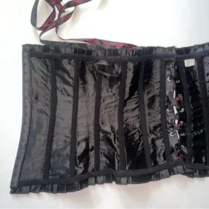 Burlesque Corset Black Satin Lace Up Ribbed Ruffle Fairy thumbnail 3
