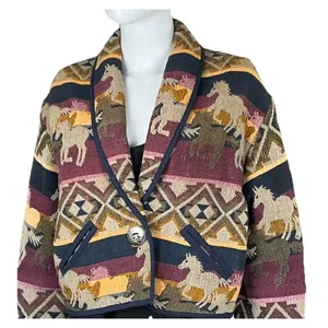 Vintage Carolina Colours Southwestern Tapestry Jacket Tribal Aztec Horses Size S thumbnail 2