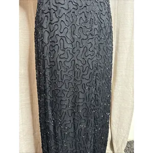 Vintage 90s Papell Boutique Black silk floral beaded sequin gown black tie Sz 14 thumbnail 4