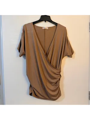 Respi Ronics Women's Draped Surplice Top – Taupe Brown Size L (b10) thumbnail 10