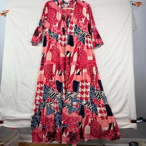 Zury Maxi Dress Womens OSFM Pink Mixed Print Tiered Boho Artsy Bell Sleeve Flowy thumbnail 5