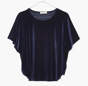Madewell‎ Velvet Short Sleeve Crew Top Soft Touch Holiday Party Navy Blue M thumbnail 1