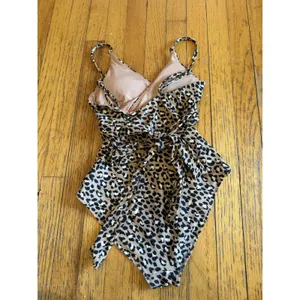 Aerie Swimsuit Womens Small Brown Leopard One Piece Belted Wrap Tie Waist Lined thumbnail 8