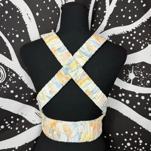 Abercrombie & Fitch White Floral V-Neck Crop Cami with Yellow & Blue Blooms thumbnail 3
