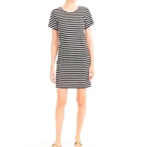J Crew Dress Women XS Black White Striped Short Sleeve Crewneck Mini Preppy thumbnail 2