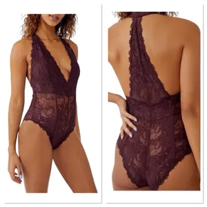 Intimately‎ Free People Plum Jam Everyday Lace Bodysuit Size Small Sheer New $58 thumbnail 2