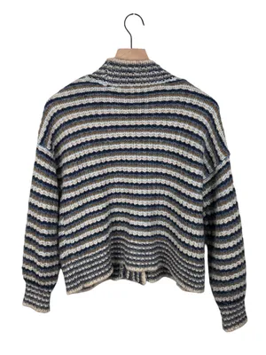 Madewell Waller Stripe Crop Cardigan Sweater Size XS Chunky Wool Blend Knit thumbnail 3