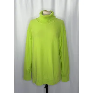 NWT!! FREE PEOPLE Treasure Turtleneck Cashmere Sweater Lime Punch Knit Large thumbnail 2