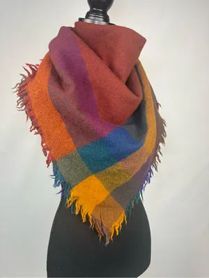 Source Unknown Plaid Scarf Warm Plaid Triangle Scarf - Rust, Mustard, Teal, Purple & Brown thumbnail 3