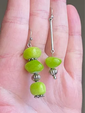 Handmade green Jade stone unique shape asymmetric dangle earrings ✨ thumbnail 3