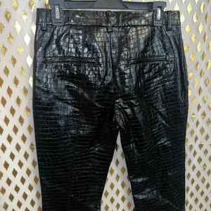 ZARA Faux Leather Trouser Pants Crocodile Embossed Front Hem Slit Black Zara all thumbnail 5