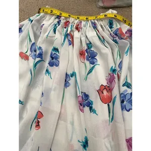 Vintage homemade white roses daisy floral printed maxi skirt Small thumbnail 5