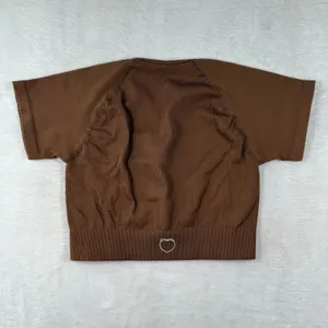 Peachy Bunz Brown Ribbed Seamless Square Neck Crop Top‎ Workout Shirt M thumbnail 6