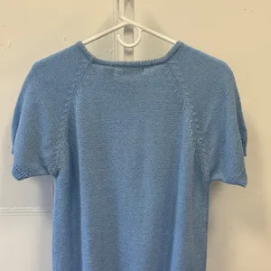 Vintage Emily Rose Light Blue Short Sleeve Knit‎ Sweater Crew Neck Raglan Medium thumbnail 4