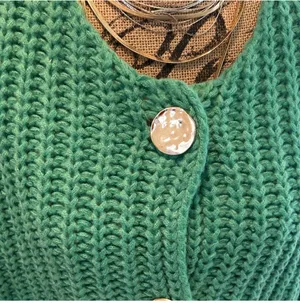 Green Chunky Knit Cardigan Sweater with Gold Buttons thumbnail 3