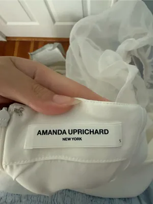 Amanda Uprichard Tia Dress Women's S Ivory Square Neck 3/4 Sheer Sleeve Back Zip thumbnail 5