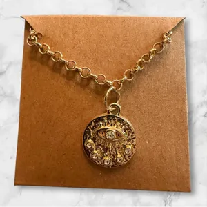 Gold Evil Eye Pendant Necklace thumbnail 1