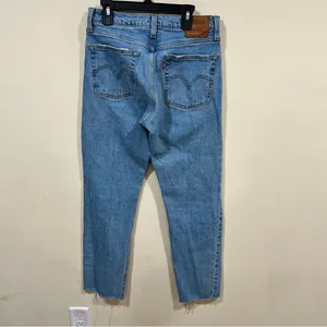 Levi's Wedgie Straight High Rise Women's Denim Jeans Blue Size 26 raw hem EUC thumbnail 5