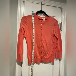 J. Crew Size M Pink Cotton Blend Crew Neck 3/4 Sleeve Button Claire Cardigan thumbnail 7