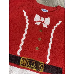 Ugly Christmas‎ Sweater Womens L Santa Suit Sherpa Sequined Fleece Red C0073 thumbnail 3