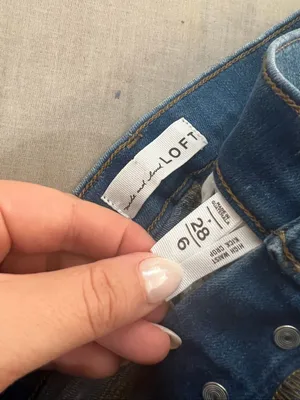 Loft Bright Mid Indigo Wash Flare High Rise Kick Crop Button Fly Jeans Size 28/6 thumbnail 9