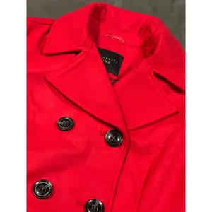 Celebrity pink Vibrant Red Double-Breasted Peacoat Wool Blend Winter‎ Coat thumbnail 2