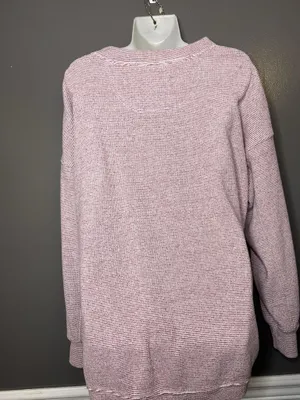 Aerie Sweater Womens Medium Pink Striped Waffle Knit Crew Neck Pullover Cozy thumbnail 6