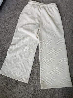 See and Be Seen Cream Wide-Leg Quilted Knit Pants thumbnail 6