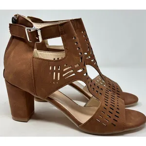 Roman Style Hollow Out‎ Peep Toe Square Heel Brown Sandals Size 43 = 10 thumbnail 2