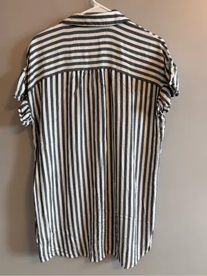 Madewell Striped Ruffle Sleeve Button Front Shirt Dress Tunic M thumbnail 3