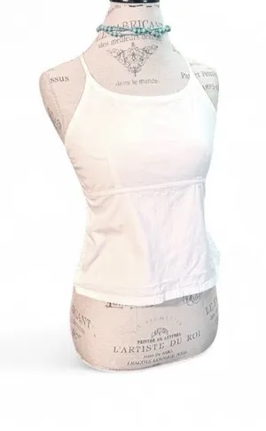 ANDREW & CO STRETCH Y2K White Halter Tie Back Top Sz S thumbnail 1