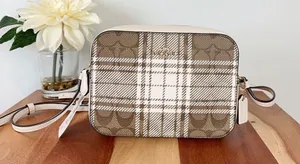 NWT Coach Mini Camera‎ Bag In Signature Canvas With Hunting Fishing Plaid Print thumbnail 1