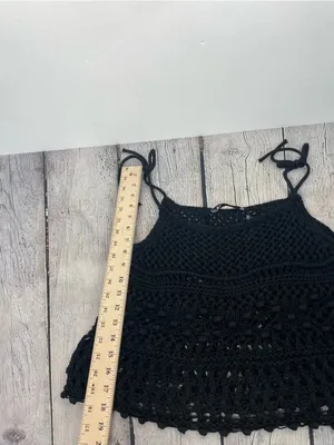ZARA Black Crochet Knit Tie Strap Crop Tank Top Boho Festival Beach Cover-Up S thumbnail 13