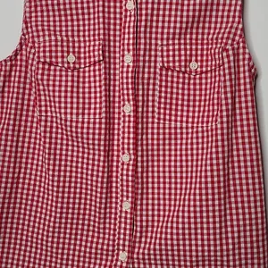 Ariat western gingham checkered plaid red white button down sequins top sz S thumbnail 2