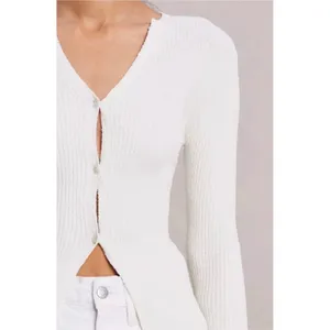NWT A.L.C. Miller Rib Knit Cardigan White‎ Button Front V-Neck Sweater Small thumbnail 4