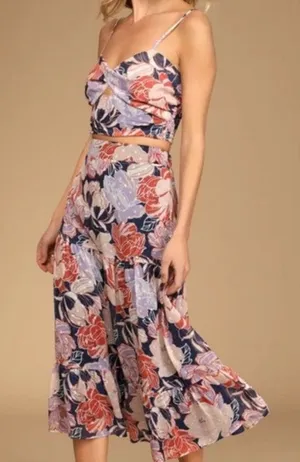 Lulus Floral Two Piece‎ Midi Dress Set XL Floating Through Flowers Boho thumbnail 1