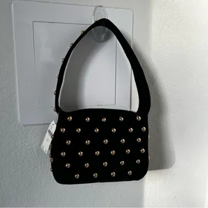 NWT Anthropologie Studded Velvet Shoulder Bag in Black thumbnail 2
