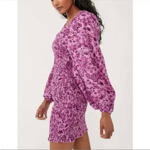 Free People Smock It to Me Long Sleeve Minidress in‎ purple floral XS thumbnail 5