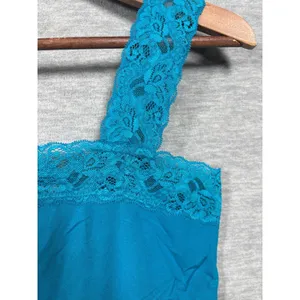 Y2K Tank Top Size S Petite Halogen Lace Trim Tank Top Teal Blue Stretch thumbnail 2