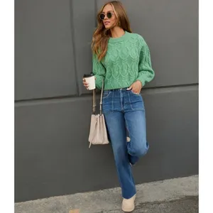 Vici Siarah Green Cable Knit Sweater Women's XL Crew Neck Ribbed Cozy Oversized‎ thumbnail 2