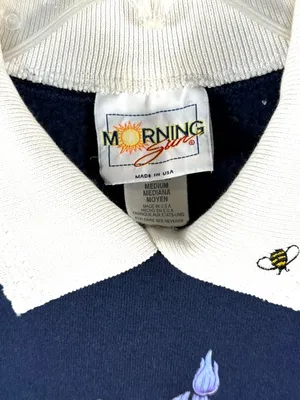 Vintage Morning Sun Sweatshirt M Blue Honey Bee Flowers USA Cottagecore 90s thumbnail 4