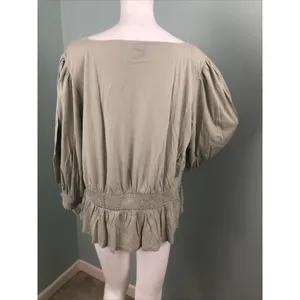 NWT Women's Ann Taylor Smocked Square Neck Puff Sleeve Blouse Top Sage Sz Large thumbnail 11