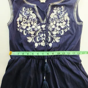 Boden Catriona Navy Blue Embroidered Floral Jersey Dress Sleeveless‎ Tassel 4R thumbnail 8
