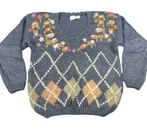 Vintage Women's Chunky Knit Sweater Size Medium Needles and Yarn Crochet‎ Floral thumbnail 1