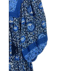 Old Navy Blue Boho Peasant Dress Women L Floral Tassel Cottagecore Festival thumbnail 4