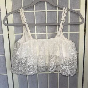 Aerie Bralette Pullover Wireless Lace Overlay Crop Top Bra Cream‎ Size Large thumbnail 2