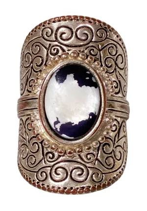 Silver Tone Large Blue White Stone Accent Ring Size 8.5 thumbnail 1